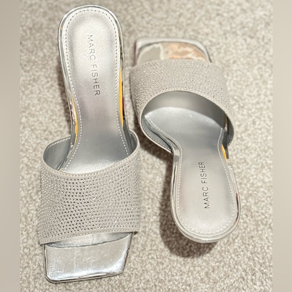 Marc Fisher Silver studded open toe heels - Picture 2 of 5